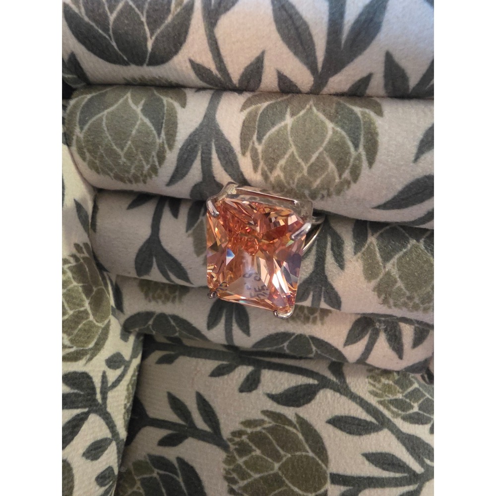 Sterling Silver 925 Peach Radiant Cut Statement Cocktail Ring Size 6